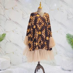 Golden Ember African Print Flare Dress with Tulle Layers