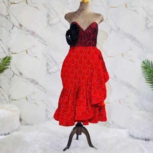 Scarlet Wave Strapless Shweshwe Cocktail Dress
