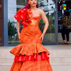 Orange Traditional Isishweshwe Dress