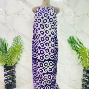 Purple & White Patterned Halter Maxi Dress