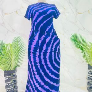 Navy & Purple Tie-Dye Maxi Dress with Pockets