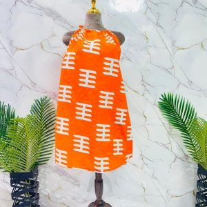 Orange & White Short Halter Dress