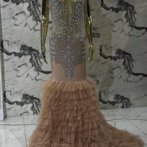 Beige and Silver Feather Dress