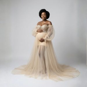 The Ethereal Pearl & Tulle Maternity Couture Gown